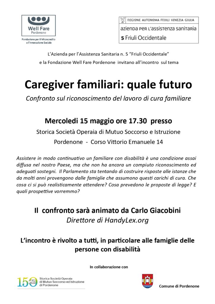 caregiver jpeg 724x1024 - La cura familiare: incontro del 15 maggio - Aas5 e Fondazione Well Fare Pordenone