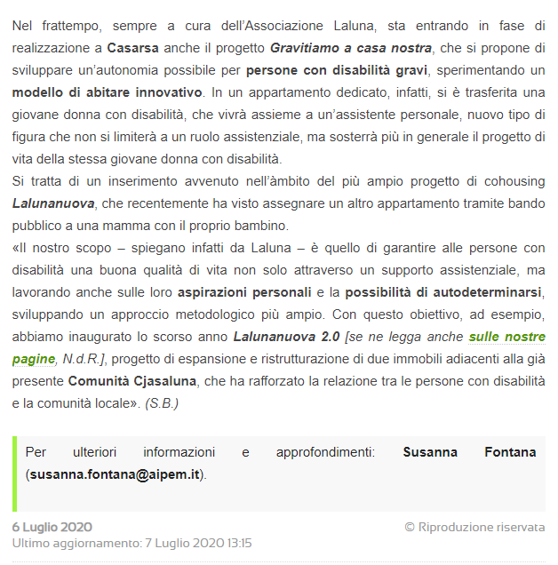 art.Superando 07.07.2020b - La rassegna stampa sul cohousing Laluna