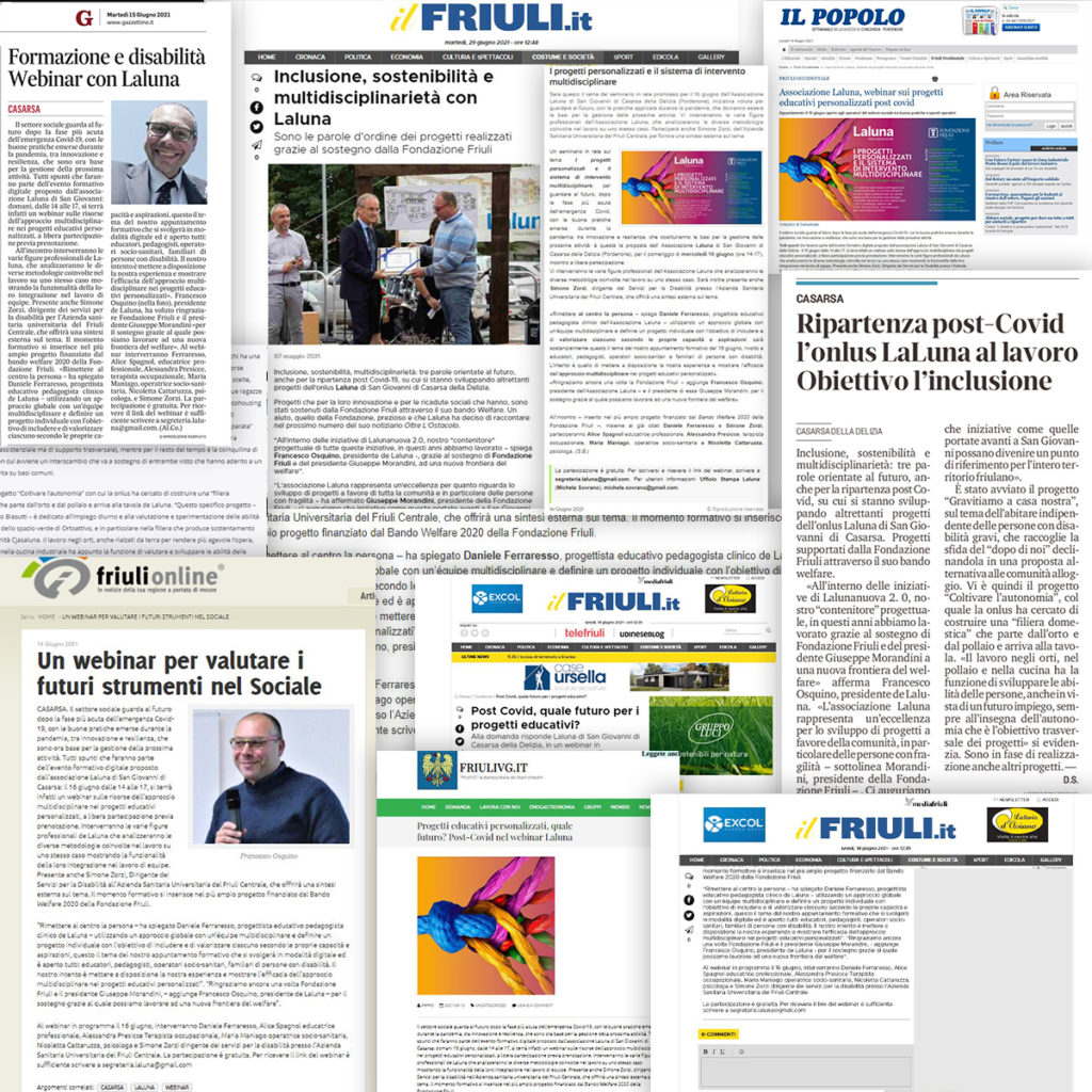 COLLAGE RASSEGNA STAMPA FOND FRIULI 2020 1024x1024 - La rassegna stampa sulla collaborazione con Fondazione Friuli - Bando Welfare
