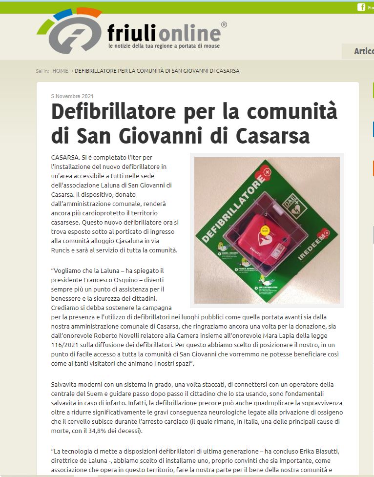 Friulionline 05.11.2021 Defibrillatore1 - Nuovo defibrillatore