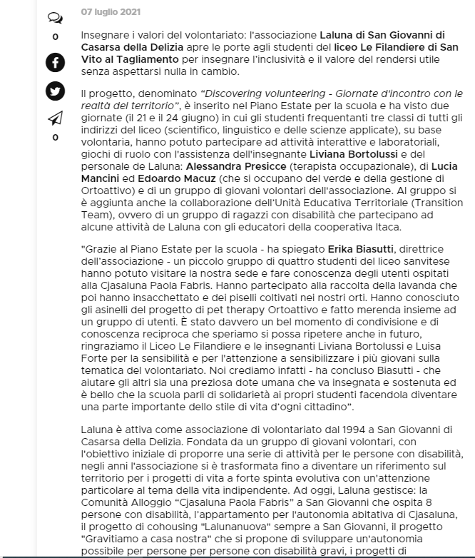 Il Friuli 07.07.2021 Volontariato Le Filandiere 2 - Volontariato liceo le Filandiere