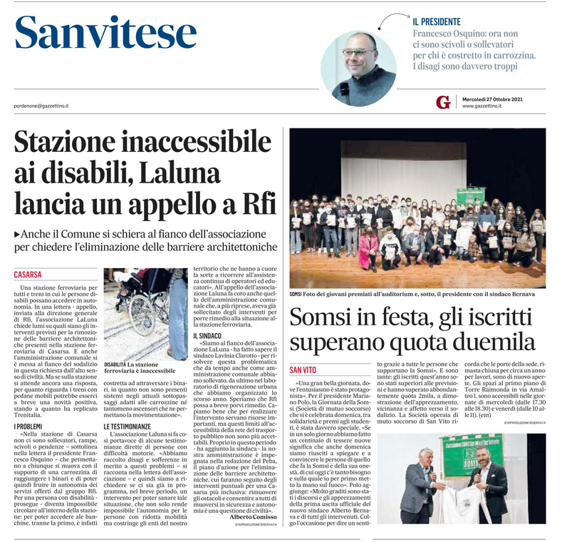 Il Gazzettino 27.10.21 Barriere architettoniche treno - Barriere architettoniche