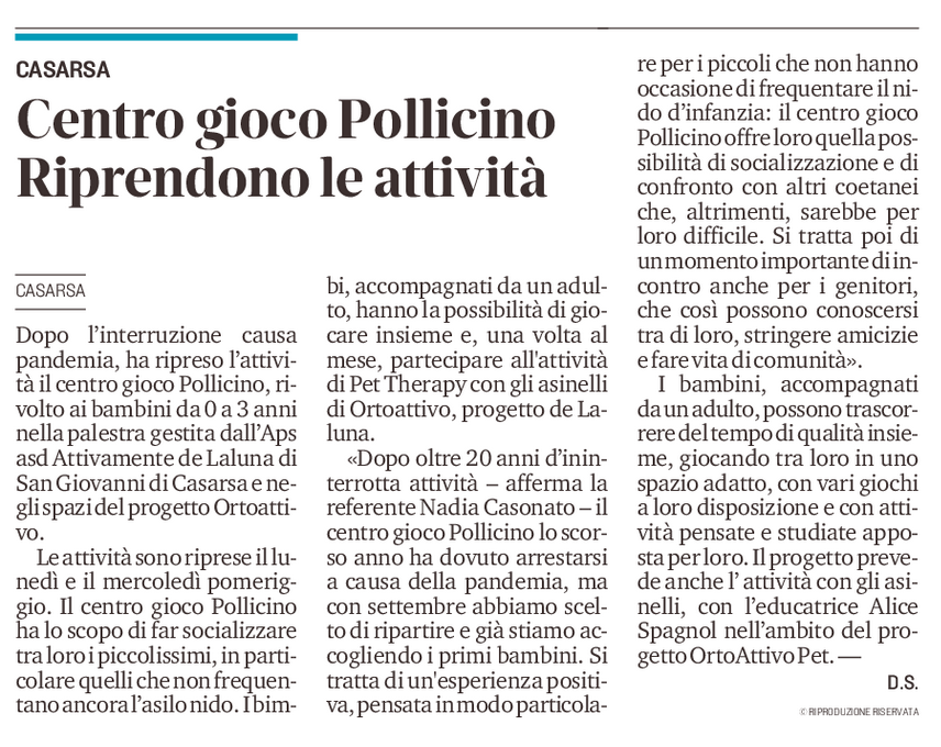 Il Messaggero Veneto 15.09.2021 Pollicino - Riparte il pollicino