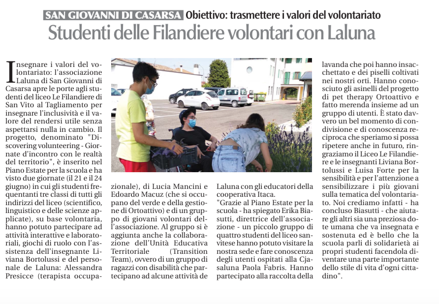 Il Popolo 18.07.2021  Volontariato le Filandiere - Volontariato liceo le Filandiere