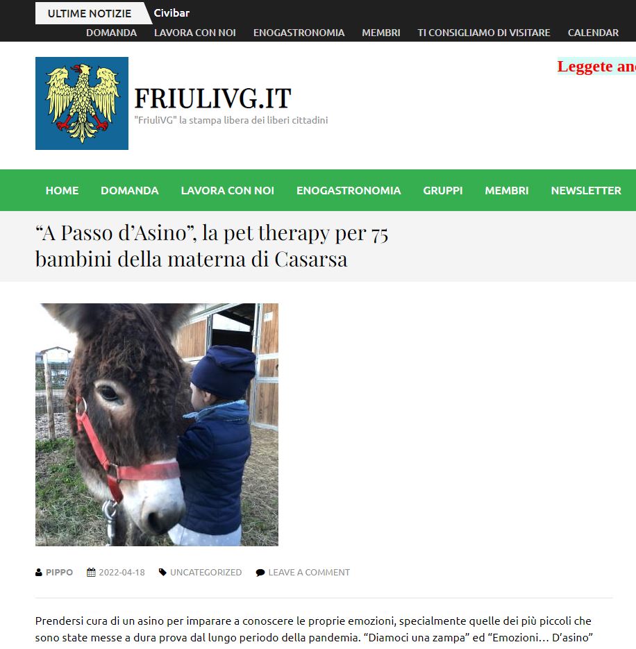 FriuliVG.it 18.04.2022 PET1 - Rassegna stampa Pet Terapy