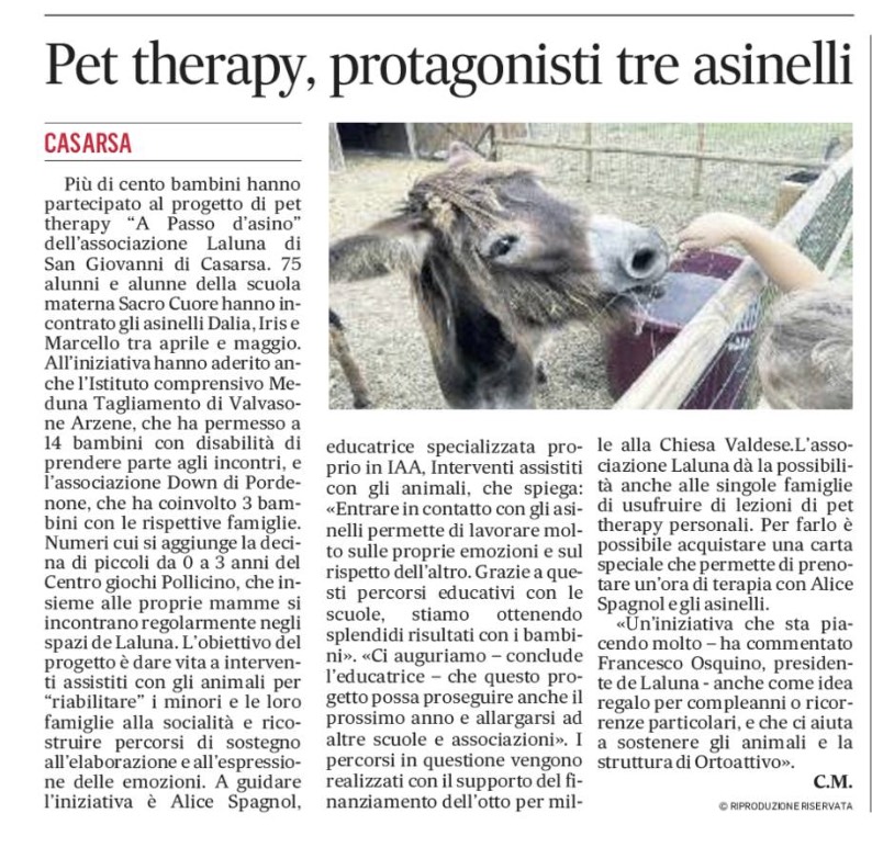 Il Gazzettino 22.07.2022 - Rassegna stampa Pet Terapy
