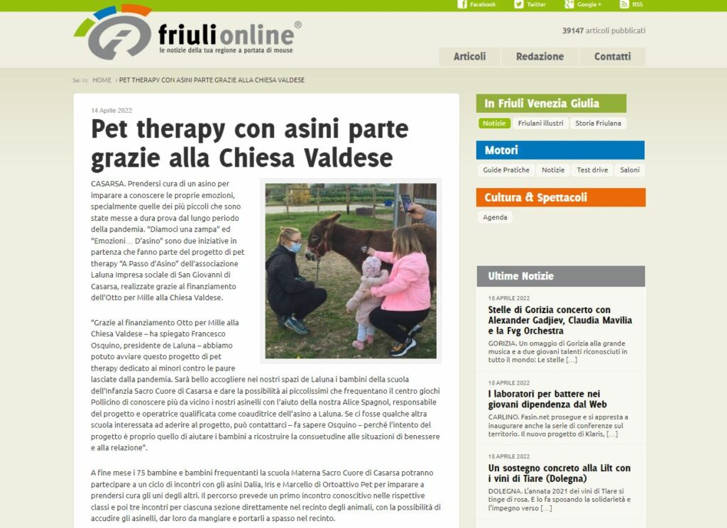 friulionline 14.04.2022 PET1 1024x744 - Rassegna stampa Pet Terapy