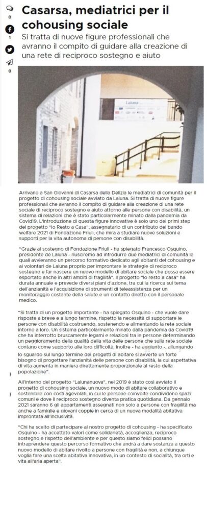 Avvio cohousing Il Friuli 17.01.2022 406x1024 - Rassegna Stampa Avvio Cohousing Katia e Azzurra