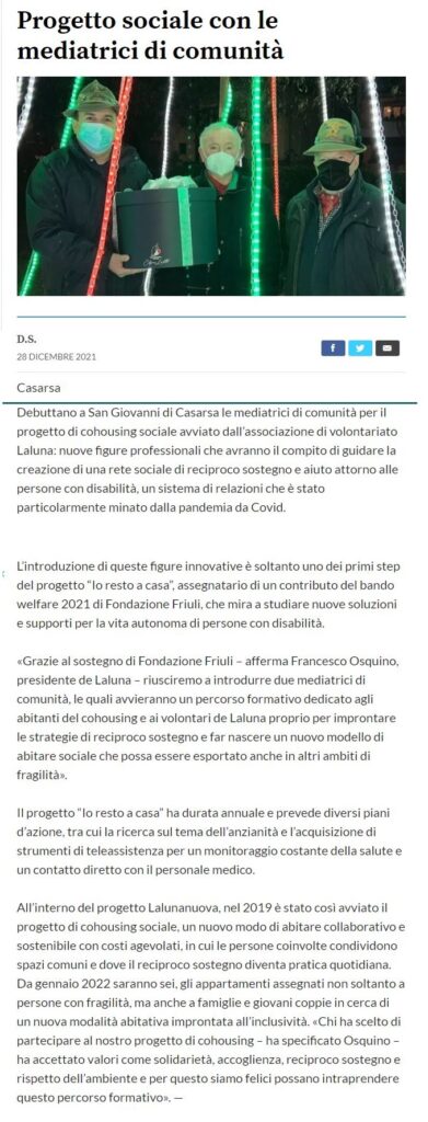 Avvio cohousing Messaggero Veneto 28.12.2021 391x1024 - Rassegna Stampa Avvio Cohousing Katia e Azzurra