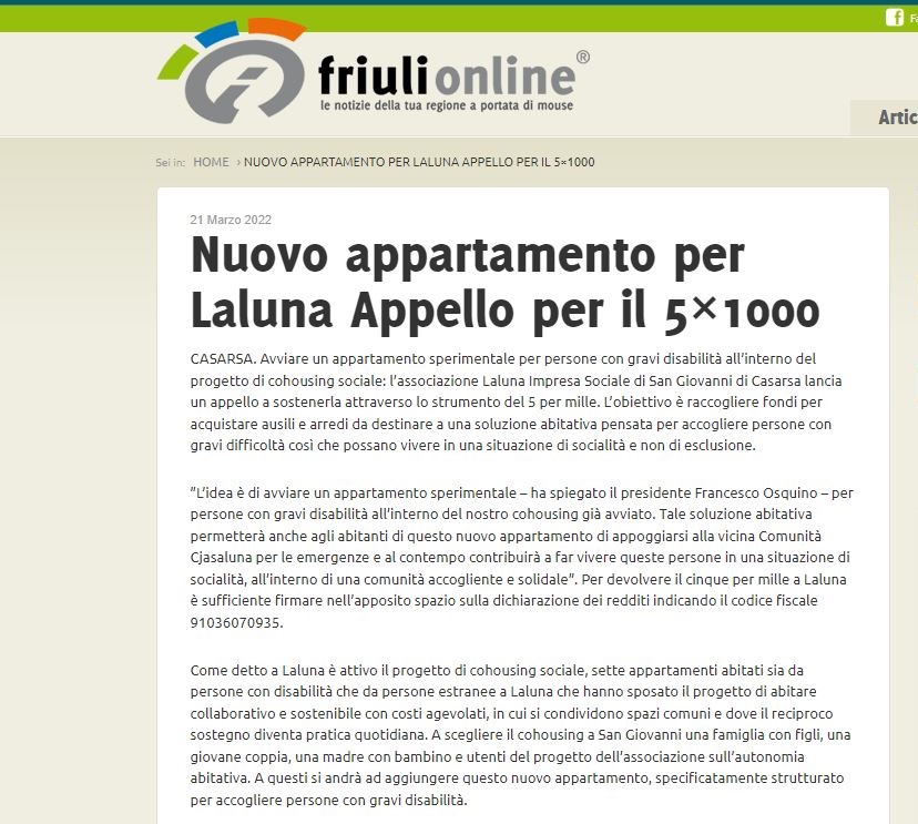 Fiulionline 21.03 - Rassegna stampa 5x1000