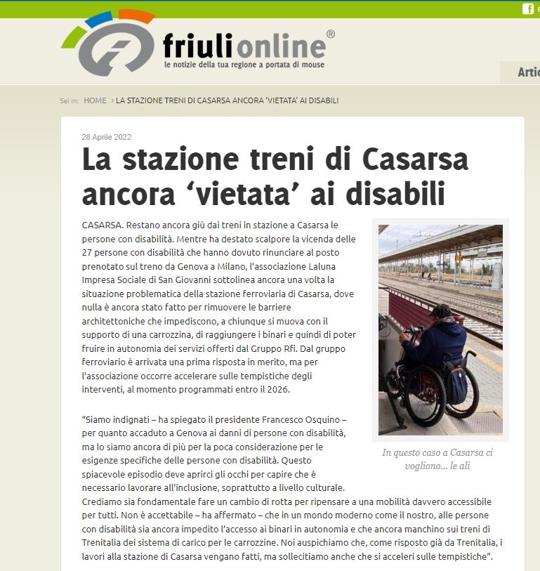 Friulionline 28.04.2022 1 - Rassegna Stampa Rimozione Barriere Architettoniche