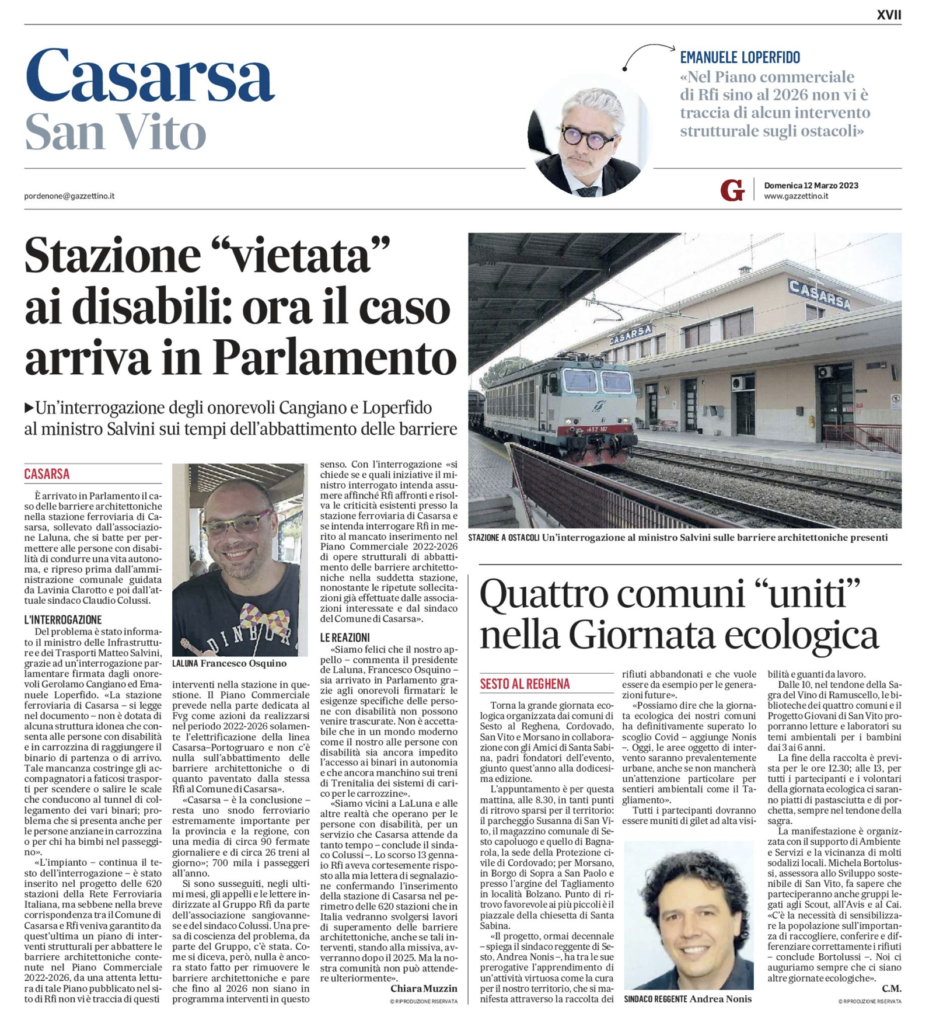 stazione casarsa gazz 12 marzo 936x1024 - Il Gazzettino e Messaggero Veneto Rassegna Stampa 12 marzo 2023