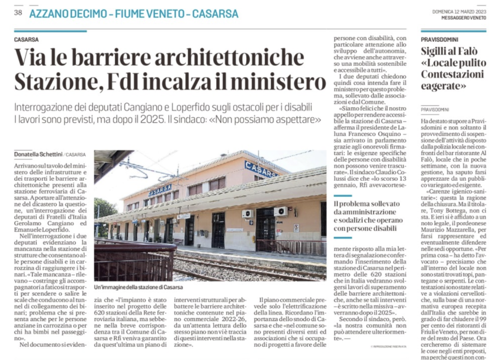 stazione casarsa mv 12 marzo 1024x733 - Il Gazzettino e Messaggero Veneto Rassegna Stampa 12 marzo 2023