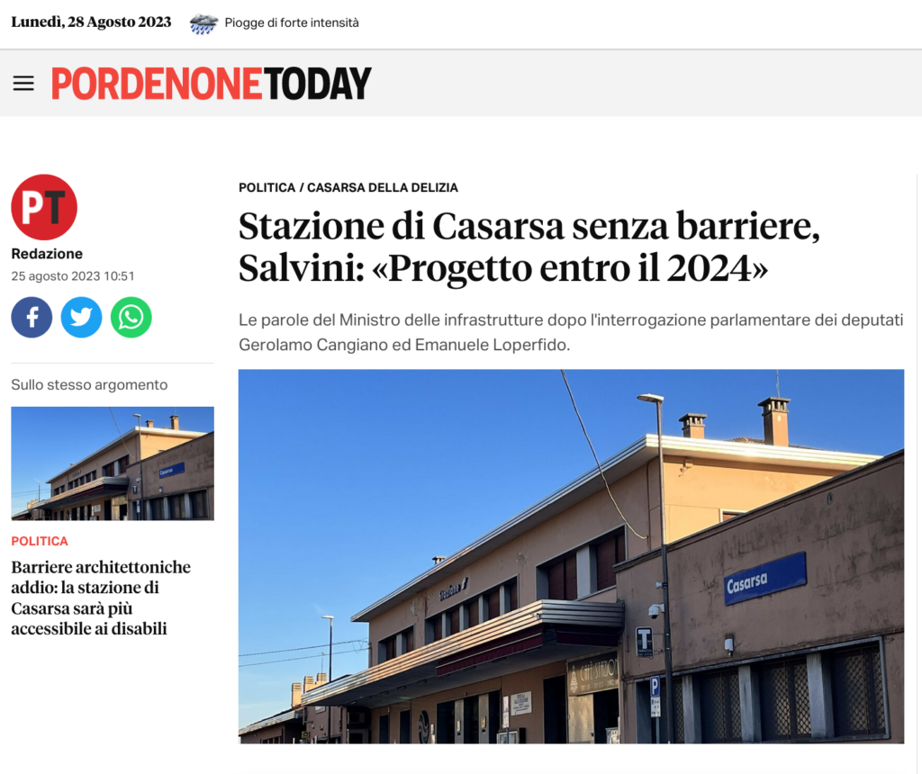 Schermata 2023 08 28 alle 09.14.53 1024x860 - Rassegna Stampa: barriere architettoniche stazione Casarsa