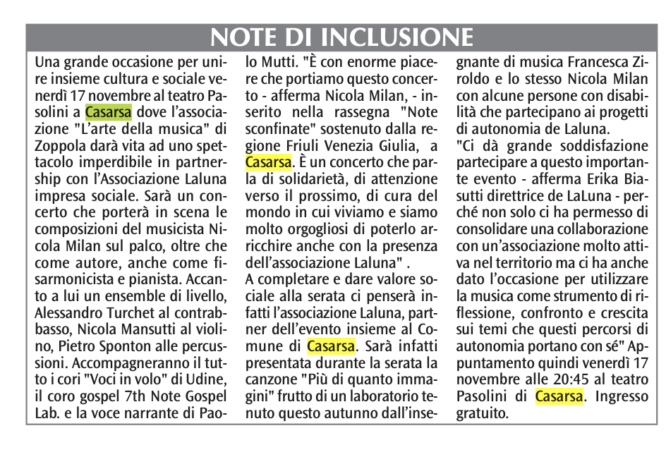 casarsa note inclusione popolo 19 nov - Rassegna Stampa Convegno e Concerto 17 novembre