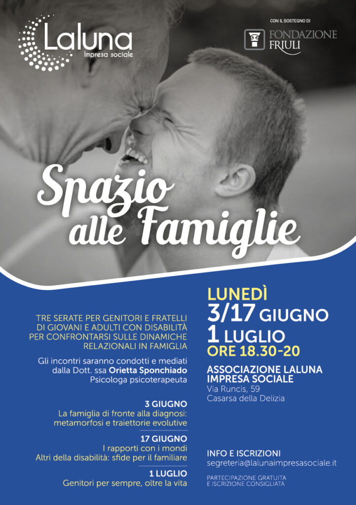 Laluna Flyer Famiglie A5 OK 722x1024 - TRE INCONTRI PER LE FAMIGLIE CHE VIVONO LA DISABILITÀ